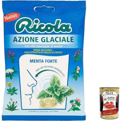 Ricola Azione Glaciale Menta Forte Candy Menthol Refreshing Sugar Free 70g + Italian Gourmet Polpa 400g Pack of 12