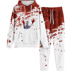 Sweatsuit Set Damen, Kapuzenoberteil und Lange Hose, Hoodie Anzug Blood Entsetzen Jogginghose Set Kappe 2 Teiler Tracksuit Lockerer Lässiger Loungewear 2024 Stilvolle Streetwear Running