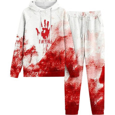 Tracksuit Women's Hoodie and Running Trousers, Hoodie Suit Horror with Bloody Print Jogging Bottoms Set of 2 Hooded Sweatsuit Loose Casual Leisure Suit Fashionable 2024 Sportswear Jogger