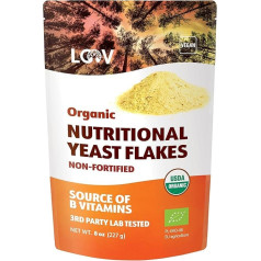 LOOV Organic Non-Enriched Nutritional Yeast Flakes, Nooch, Roasted, Vegan, GMO Free, Gluten Free, B Vitamins, 227 g, No Added Vitamins, No Added Sugar, Resealable Bag