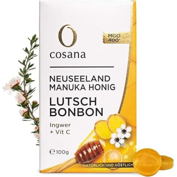 Cosana Manuka Honey 400 MGO Sweets + Ginger and Vitamin C 100g - 100% Pure from New Zealand. Manuka Sweets for Mouth and Neck