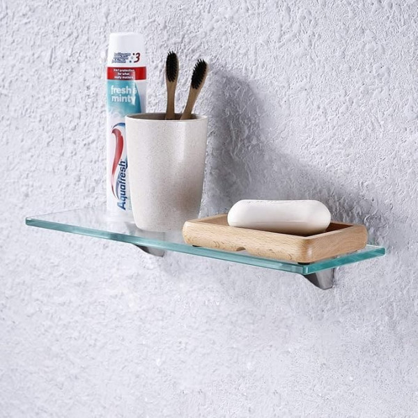 Porte Italiane 60cm Transparent Tempered Glass Bathroom Shelf with Chrome Fixings