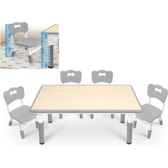 Twoliin Height-adjustable children's table, children's seating set with 4 chairs set, children's furniture made of plastic, children's table set for nursery and children's room, table chair set for