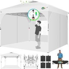 Cobizi Gazebo 3 x 3 Waterproof Stable Winterproof Folding Gazebo Party Tent Garden Gazebo, 3 Side Panels, Pop Up Gazebo Foldable for Camping, Festival, Gardens, Beaches, Shop with 4 Sandbags, White