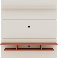 Manhattan Comfort Tribeca Mid-Century Modern Floating Entertainment Centre with Décor Shelves, 62.99 Inches, Off White/Terra Orange Pink