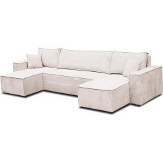 Venasi Möbel VENASI MÖBEL Hugo U-Shape Corner Sofa with Sleep Function and Bed Box, Sofa Corner Sofa, U Shape Sofa Bed (Beige)