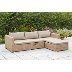 Gartenmoebel-Einkauf Veneto Lounge Sofa Steel + Polyrattan Natural with Lounger and Storage Box