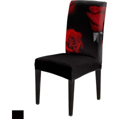 ‎Singingin Stretch Dining Chair Covers Set of 6 Red 3D Rose Pattern Black Removable Kitchen Chair Covers Soft and Washable Chair Seat Protector Equipped with Elastic Bottom for Office
