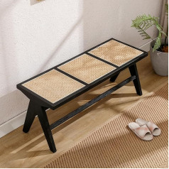 ‎Chairus chairus Ottoman Dining Bench Made of Braided Rattan with Solid Wood Legs, Kitchen Bench in Country House Style, Bedroom, Entrance Bench (Black)