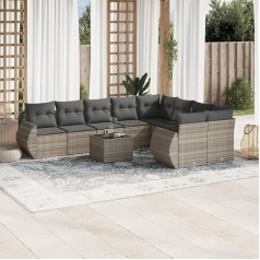 ‎Homgoday Homgoday Gartensofa-Set 10-teilig mit Kissen hellgrau Polyrattan, Möbel Set Schlafsofa Wohnzimmer Couch, Set Sofa für den Außenbereich für den Garten, Outdoor-Möbel Typ3221851