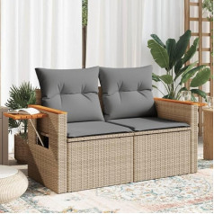 ‎Homgoday Homgoday Garden Sofa with Cushions 2 Seater Beige Poly Rattan Outdoor Garden Bed Sofa Couch Garden Sofa Living Room Patio Outdoor Furniture