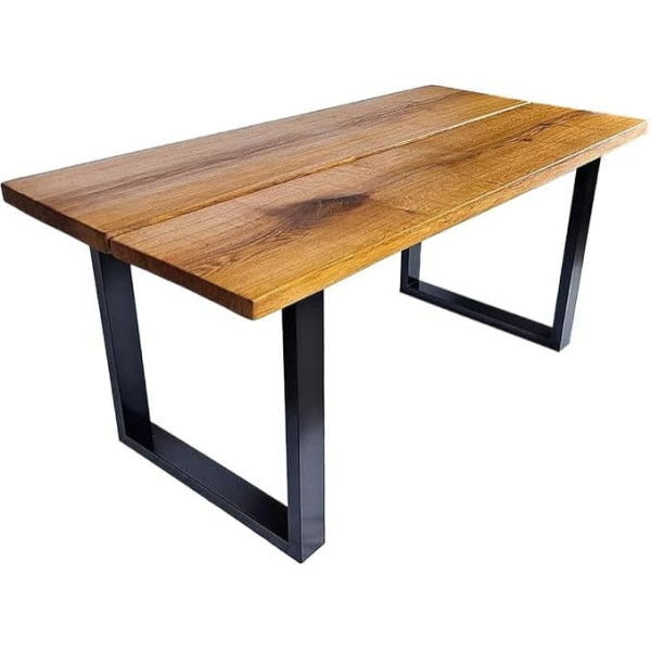 H. Pawlik Gmbh Woodhood Dining Table / Garden Table (160 x 80 cm), Made of Solid Oak and a Sturdy Steel Frame, Solid Wood Table, Oiled for Indoor and Outdoor Use