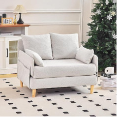 Roomark Convertible Sofa Bed, Linen Fabric Sofa Bed, Couch, 2-Seater Sofa Bed, Pull-Out Bed with 4 Cushions, Folding Sofa with Sleep Function for Small Spaces (Beige)