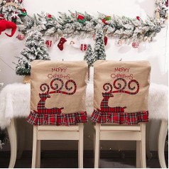 ‎Aumohall AuMoHall Christmas Chair Covers Linen Dining Room Chair Covers for Christmas Holiday Party Home Kitchen Decoration 52 x 48 cm Merry Christmas Deer Set of 2