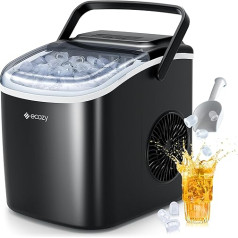 Ecozy Ice Cube Machine, 9 Cubes Ready in 6 Minutes, 12 kg/24 H, Self-Cleaning Ice Cube Machines, Small, 2 Ice Cube Sizes, Ice Maker for Office, Home, Bar and Party