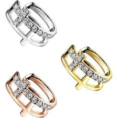 Beyoutifulthings Ear Cuff Double Cross Pavé Zirconia Clear Earrings Ear Rings Ear Clip Fake Piercing Brass Silver Gold Rose Gold