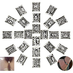 Nuluxi Viking Beard Bead Nordic Hair Beard Beads Bracelet Antique for Braiding Necklace DIY Large Metal Viking Runes Hair Braid Beads for Women Girls Men Pendant Pack of 24, Metal