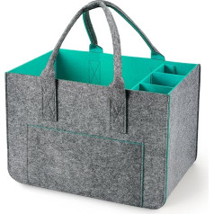 Eurhomewit Felt Shopping Bag with Compartments, Felt Bag, Large 30 L, Foldable and Robust Felt Shopping Baskets, Bottle Bag, Firewood Bag, Clothes Basket, Toy Bag, Turquoise/1 Piece