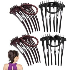 4 x Hair Comb Clips 2.56 x 3.35 Inch Bandette Comb with Elastic Band Hair Slides Waterproof Ponytail Bump for Hairstyles