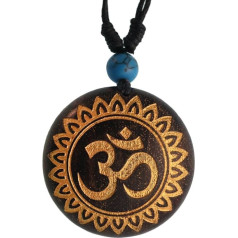 CHICNET® Unisex Wooden Necklace Golden Om Flower Turquoise Stone Sono Wood Cotton Adjustable, Wood, No Gemstone