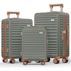 SHOWKOO Hard-Shell Expandable Travel Suitcase with Wheels, 100% PC (Polycarbonate) Lightweight, Durable Carry-On Luggage Trolley with TSA Lock, light green