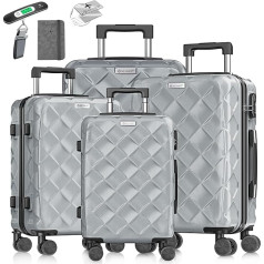 KESSER® Travel Suitcase Set 4 Pieces | Suitcase Set ABS Hard Case with Combination Lock, Suitcase Scales & Luggage Tag 360° Wheels | Hand Luggage & Large Suitcase for Business & Travel Trolley, gray