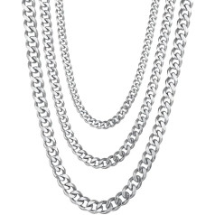 AB Viking Crafts High-Quality Stainless Steel Curb Chain Cuban Chain Colour Silver, Thickness 3/5/7 mm, Length 18/21/23/45/50/55/60/70 cm in Gift Box, Lifestyle HipHop Punk Rock