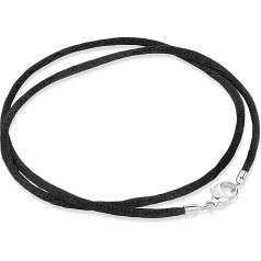 Materia Women's Velvet Collar Black Textile 2 mm 925 silver carabiner 8 lengths, # K26