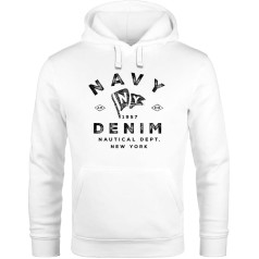 Neverless® Men's Vintage Navy Denim Nautical New York Hoodie Sweatshirt
