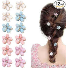 12 Stück Blumen Haarspange, Mehrfarbige Blumen Haarklammer, Mini Haarspiralen Rutschfeste Clip, Niedliche Trendige Flower Hair Clip, Dekorative Haarschmuck für Mädchen Damen Hochzeit Party Braut.