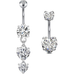vcmart Belly Button Piercing 10 mm Heart Surgical Steel Silver Gold Belly Piercing Belly Button Jewellery Pack of 2