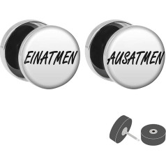 Treuheld® Silver Fake Plug Set Inhale and Exhale – Stud Earrings with Motif
