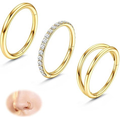 Sllaiss 316L Stainless Steel Nose Piercing Ring 3 Pieces Nose Ring Piercing for Women Double Nose Ring Gold Zirconia Nose Piercing 18G Nose Piercing Set