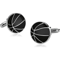 Beydodo Stainless Steel Cufflinks Wedding Men's Silver Black Round Basketball Lines Cufflinks Shirt Men, Stainless Steel
