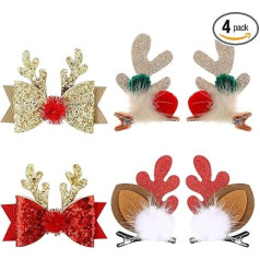 Christmas Bow Hair Clips, Pack of 4 Hair Clips, Hair Accessories, Christmas, Cute Reindeer Antlers Headband, Ears, Hair Accessory, Antlers Headpiece, Hair Pin for Women, Girls, Children