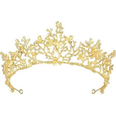 Bridal Headpiece Baroque Tiara Golden Dragonfly Crystal Rhinestone Vintage Wedding Tiara Queen Princess Crown for Wedding Birthday Party (Golden)