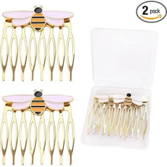 Pack of 2 Bee Hair Comb with Plastic Box, Alloy Bee Hair Comb Small, Women's Bee Comb Hair Clip, Hair Comb Hair Accessories Small for Ladybird Party