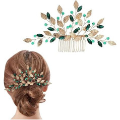 CutitiUU Hair accessories, wedding hair comb, bridal hair comb with green golden crystal, hair accessory with rhinestones, glittering crystal hair comb for bride, bridesmaid, girls (A)