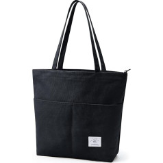 Kalidi Canvas Bag Women's Handbag with Front Pockets Shoulder Bag Shopper Bag Women's Large Shoulder Bag for School Work Shopping Everyday Travel