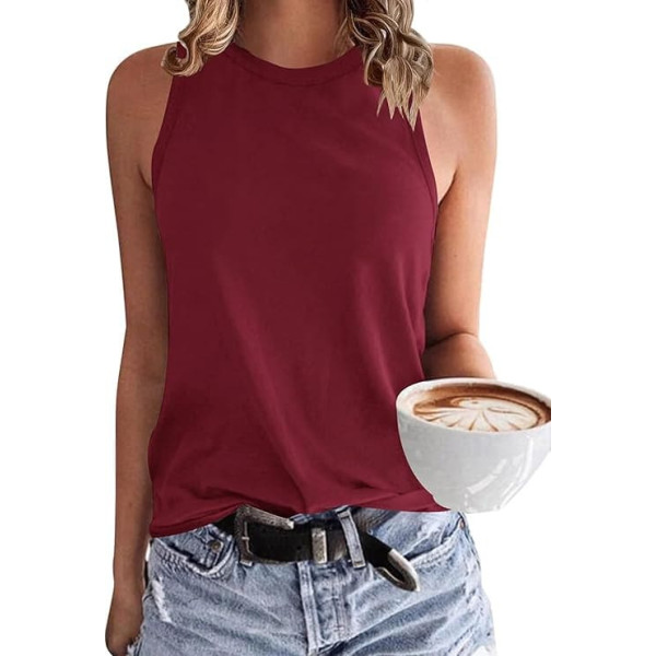 WNEEDU Women's Tank Top Sleeveless Tops Summer Tank Tops Crew Neck Blouse Top Vest Top Blouse