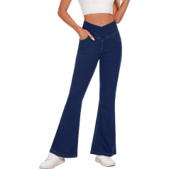 Desol V Cross Flared Jeans Women's High Waist Jeans Women's Stretch with 4 Pockets, Flared Jeans, Bootcut Trousers for Party, Leisure