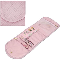 AfitLulu Travel Jewellery Roll Organiser Bag, Foldable Jewellery Organiser Bag for Girls and Women, Portable Travel Jewellery Storage Bag for Rings, Earrings, Watches, Necklaces, Bracelets (Pink)