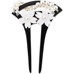 Housoutil U Shape Hair Stick Japanese Hair Sticks Full Pearl Cherry Blossom Hair Accessories Black Antique Hairpin Hair Decoration