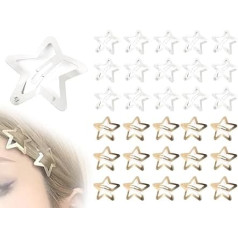 AOYEGIC Pack of 30 Star Hair Clips, Metal Hair Accessories with Snap Closure, Hollowed Hair Clips, Cute Small Hair Clip, Aesthetic Accessories, for Women and Girls Headpiece (Gold and Silver)