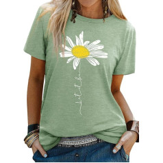 Dresswel Women's ‘Let It Be’ Daisy Graphic Print T-Shirt Short Sleeves Crew Neck Summer T-Shirt Top