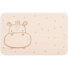 Kidsmood Breakfast Board for Children, Engraved Wooden Board with Animal Motif, Gift Idea for Christening, Birthday and Christmas [Hippo]