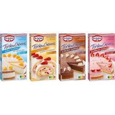 Dr. Oetker Tortencreme 12er Probier-Set, 3x Käse-Sahne Tortencreme mit Dekorzucker, 3x Erdbeer-Sahne Tortencreme, 3x Schoko-Sahne Tortencreme, 3x Tortencreme Vanilla