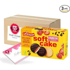 Pere's Candy Bundle for Griesson Soft Cake Strawberry 3 x 300 g + Pere's Candy Notepad DIN A7 25 Sheets