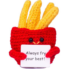 Mini Funny Positive Potato Gifts, Handmade Emotional Support Knitted Potatoes with Front Card French Fries Watermelon Desk Decoration