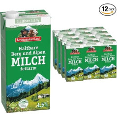 Berchtesgadener Alpine Milk Country H-Milk 1.5% Fat Durable Milk Mountain Farmer's Milk, 1 Litre Each, Pack of 12 pufai